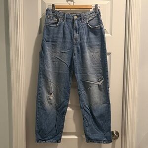 Pilcro barrel leg distressed jean